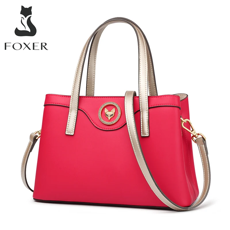 

Сумка FOXER женская из натуральной кожи, элегантный вместительный тоут на плечо с ручками, модный саквояж, оригинальная сумочка на осень-зиму