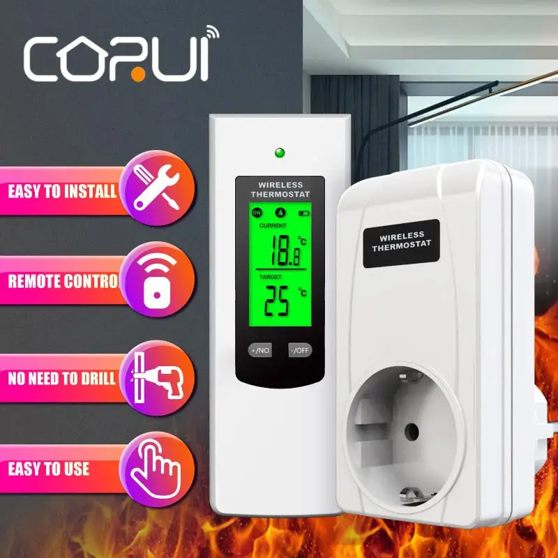 

Умный термостат Corui с беспроводным температурным пультом дистанционного управления, подключаемый к термостату для режима нагрева, Темпера...