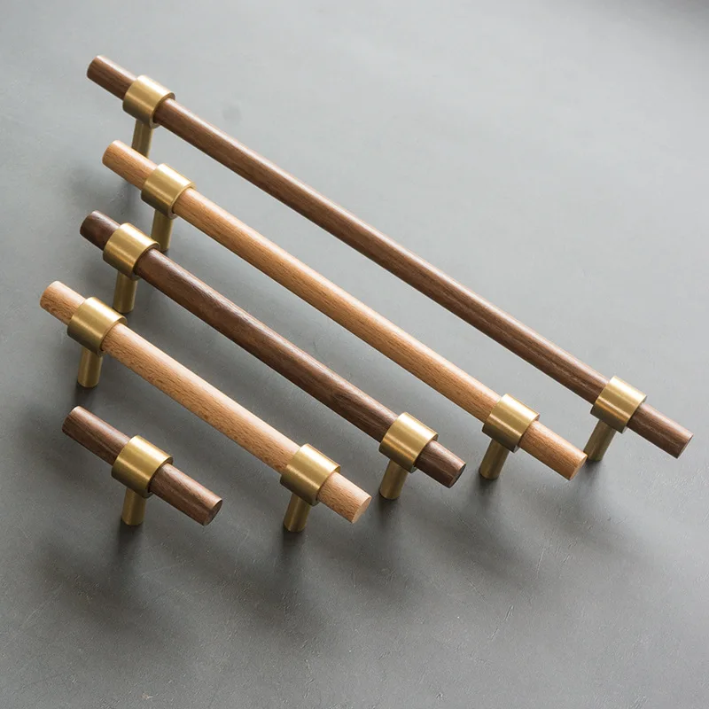 

1 piece of beech wood furniture brass kitchen cabinet door drawer handle for hardware