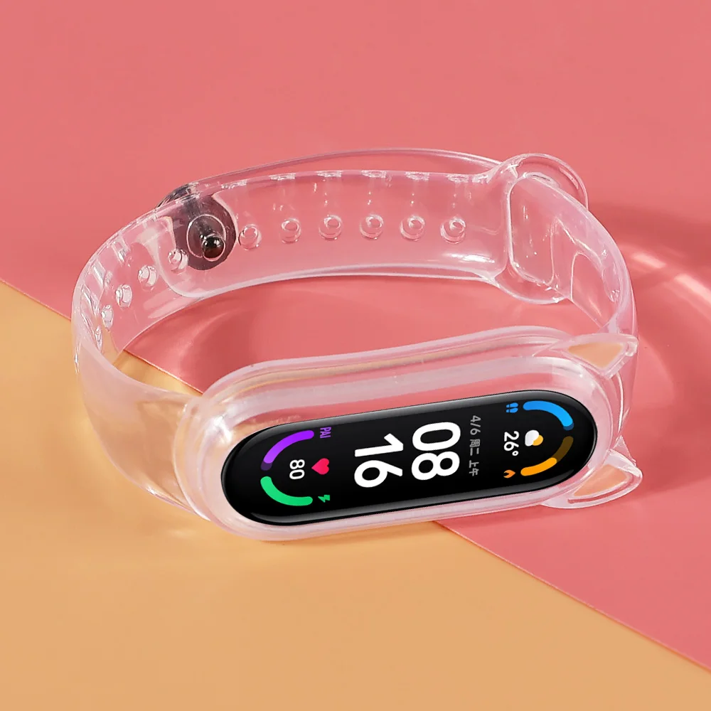 Фото Силиконовый ремешок для Xiaomi MiBand 7 5 6, кошачьи наушники, чехол для Mi Band 7 3 4, бампер с милыми ушками, модный мультяшный милый браслет, новинка №5