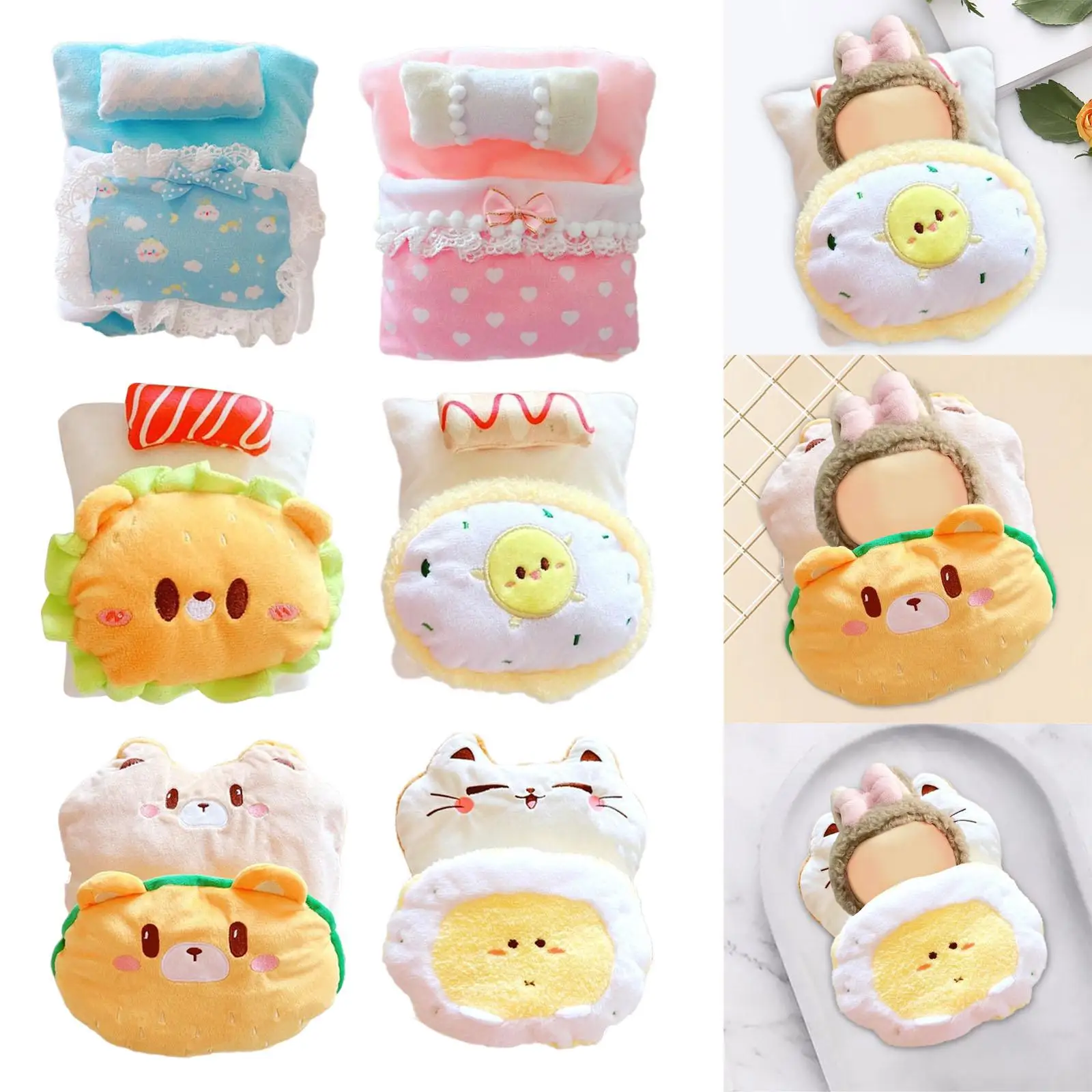 Комплект постельного белья для куклы 3x простыни и подушка одеяла кукол