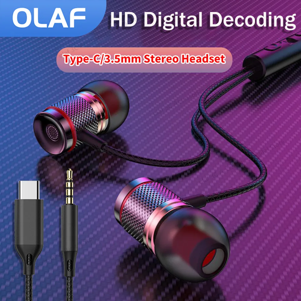 

OLAF Wired Headphones DAC Type-C 3.5mm Headset 9D Bass Stereo Earbuds In-Ear Handsfree Earphones For Samsung S20 S10 Xiaomi POCO