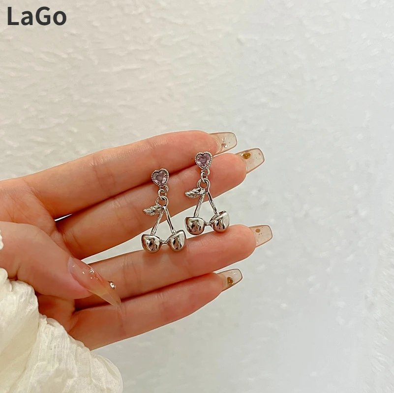 

Fashion Jewelry Metal Cherry Drop Earrings 925 Silver Needle Lovely Design Sweet Temperament Women Earrings For Girl Wholesale