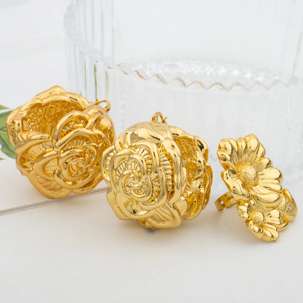 

Rings Fashion Earrings Sets Jewelry Banquet Golden Drop Hoop Women Gold Plated Brass Lady Wedding Big For Girls Free Shipping