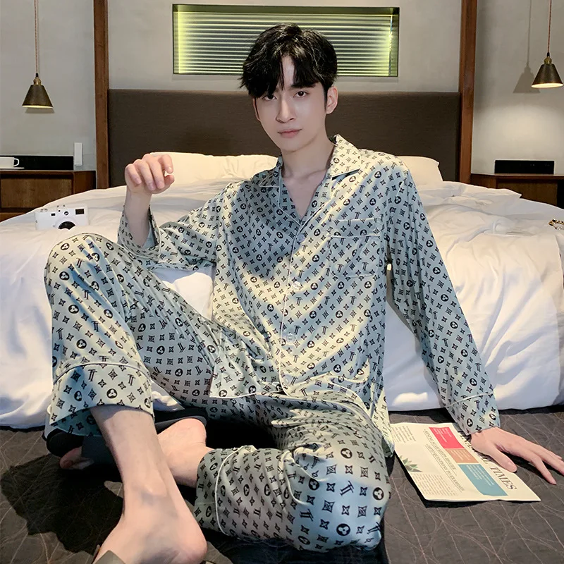 Silk Satin Pajamas Couple Set Long Sleeve Button-Down Sleepwear Women Men Print Loungewear Plus Size XL XXL 3XL Pj Set