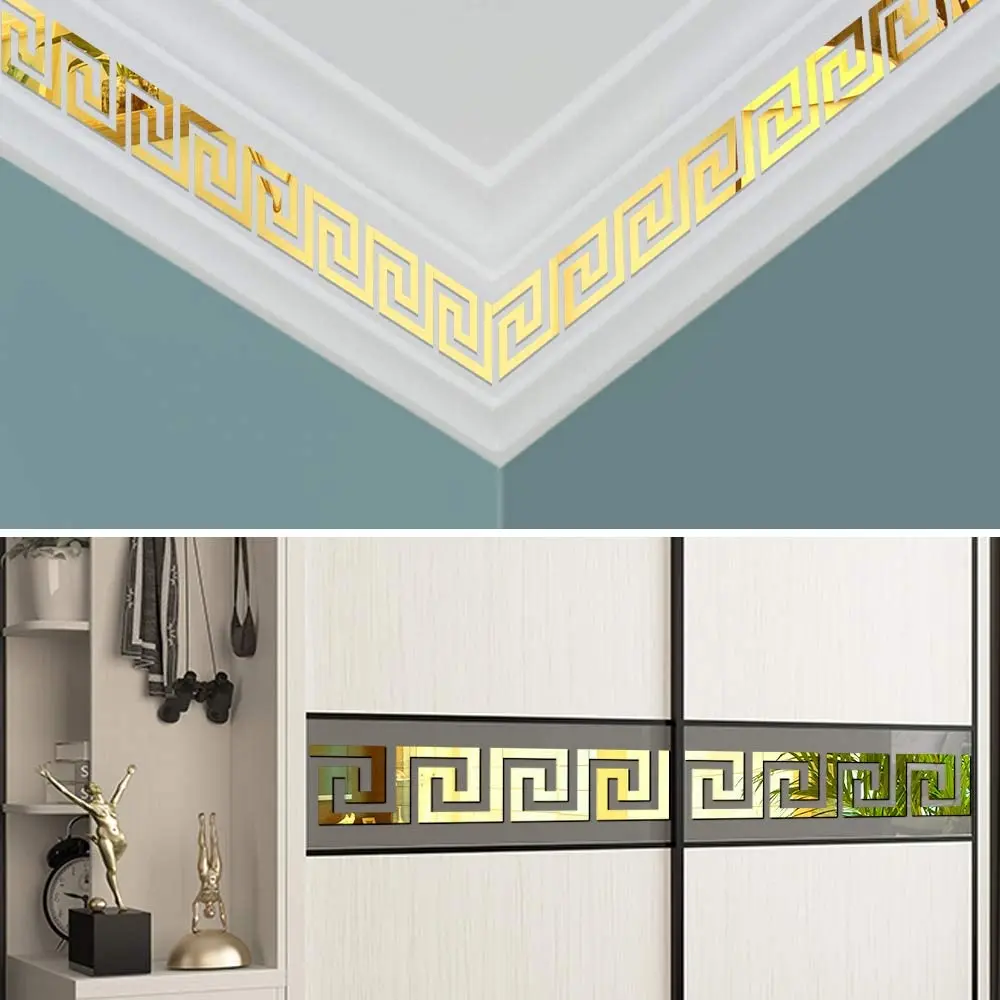 

10x10cm Acrylic Wall Mirror Sticker with Adhesive for Living Room Bedroom Edge Strip Corner Line Building Border Home Decor