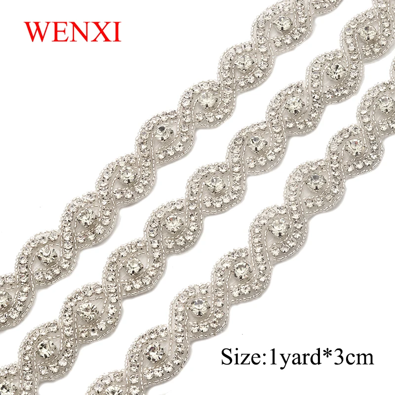 WENXI серебро кристалл горный хрусталь аппликация на 3 см * 5 ярдов отделка для DIY