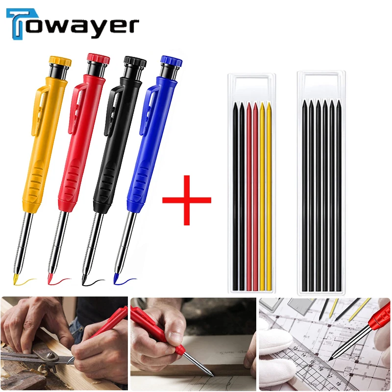 

Solid Carpenter Pencil Set Woodworking Tools Mechanical Pencil 3 Colors Refill Construction Job Tools Carpentry Marking Scriber