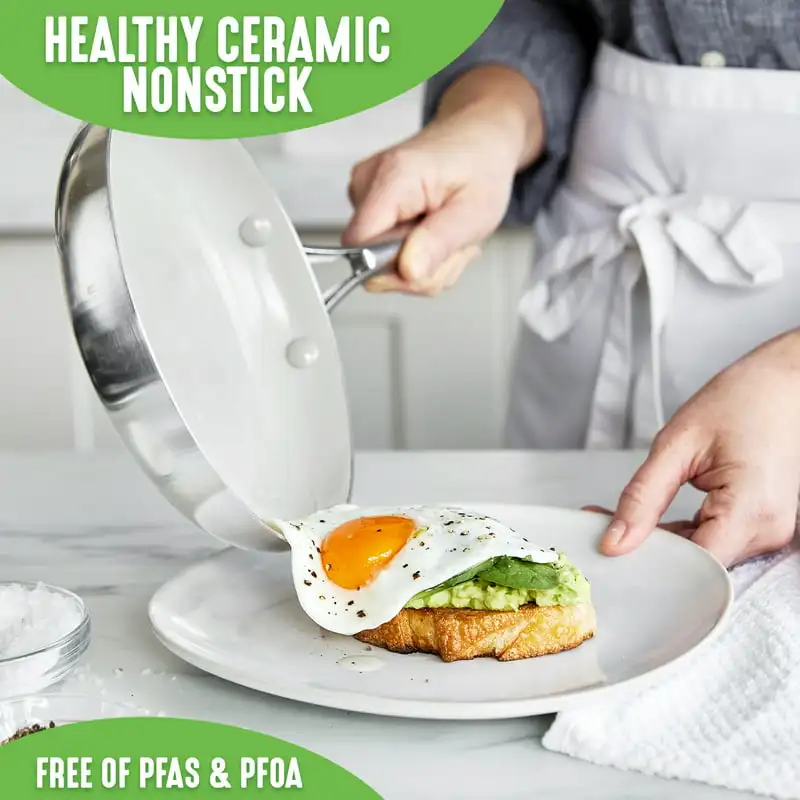 

2023 New Tri-Ply Stainless Steel Healthy Ceramic Nonstick, 8" Frying Pan Skillet, PFAS-Free, Multi Clad, Induction, Dishwasher S