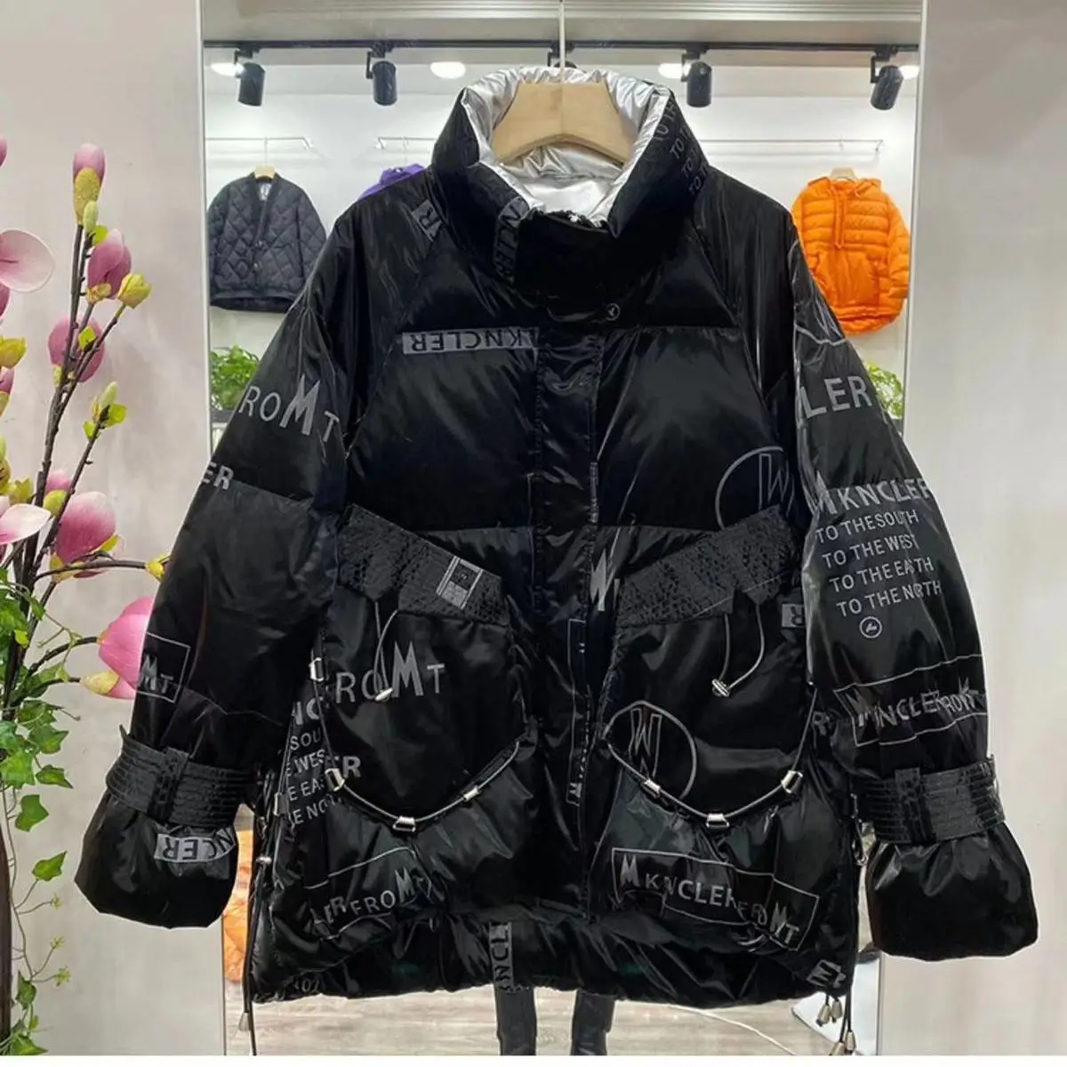 Winter Down Cotton Coat Women Hip Hop Jacket Zipper Parkas Super Hot Coats Print Oversized Windbreaker Thick Warm Outerwear