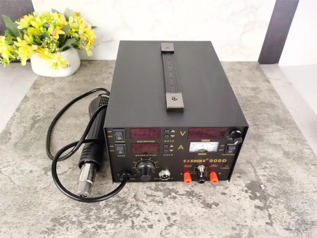 Saike 909D 3 в 1 Паяльная станция для термофена Источник питания постоянного тока 220 В