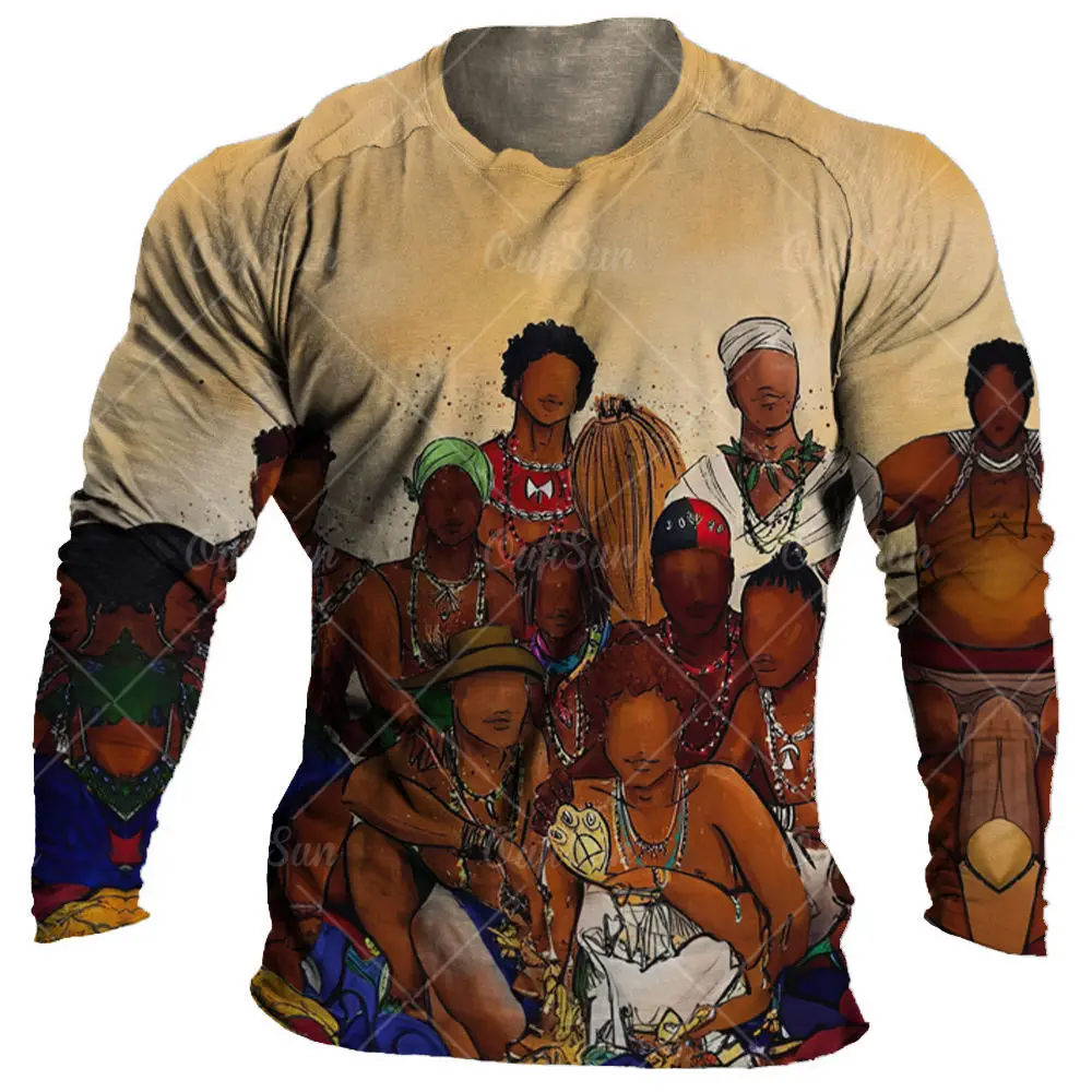 

Футболка мужская с длинным рукавом, винтажная хлопковая с 3d этническим принтом, топ с графическим рукавом, уличная одежда, осень-зима