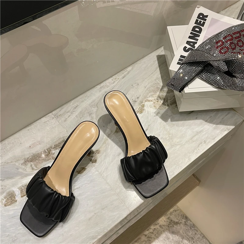 

2022 New Summer Women Shoes High Heels Sexy Black Peep Toe Plus Size Indoor House Slippers Zapatillas Mujer Casual sandalias