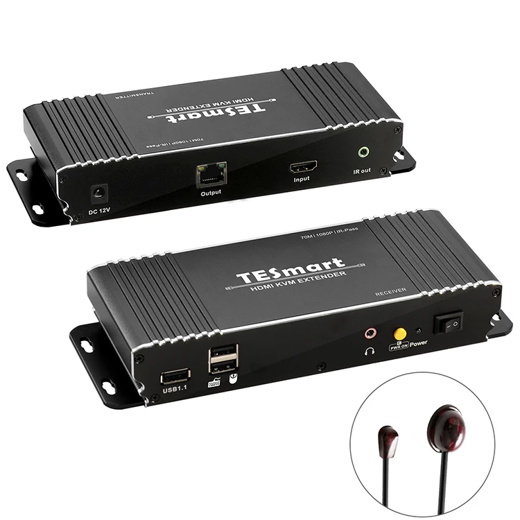 

TESmart KVM Extender over IP TX RX Support L/R Decode IR Pass Through TMDS Full HD 1080p60Hz HDMI KVM Extender with USB 1.1 Port