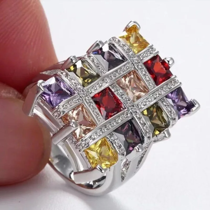 

Big Luxury Ring Jewelry Colorful Zircon Rings for Women