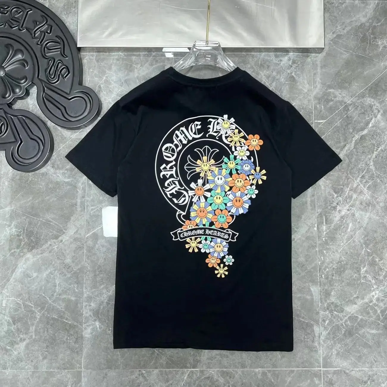 

Cross Print New plus size T-Shirt Men's and Women's Cotton Loose Base Shirt Round Neck Couple's Short Sleeve Trendy
