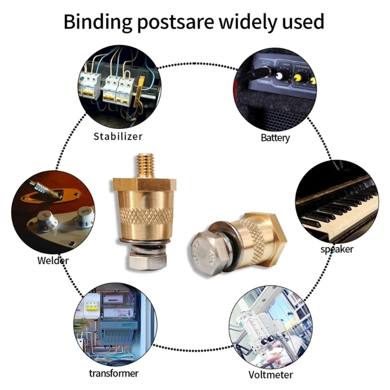 

1 Pair Battery Poles Adapter Brass Battery Terminal Connector Thread Installation Battery Tone Post Adapter with Screws