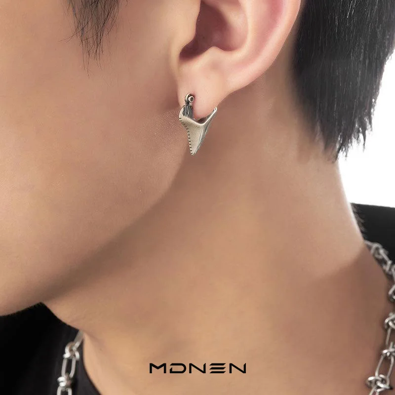 

2023 new product original 925 silver retro shark tooth earrings earrings for women and men earrings unisex style