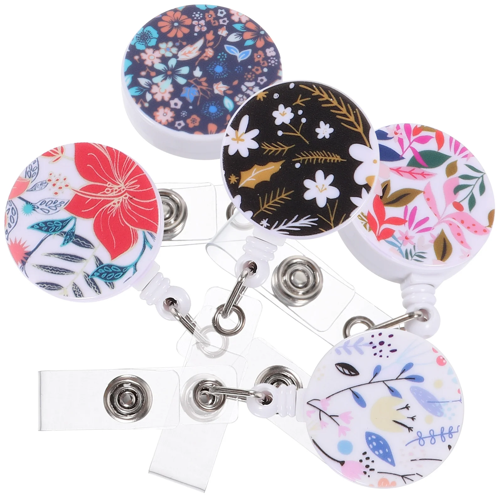 

5Pcs Decorative Printing Badge Reel Clip Name Badge Holder Rotatable Badge Reel Card Holder Clip