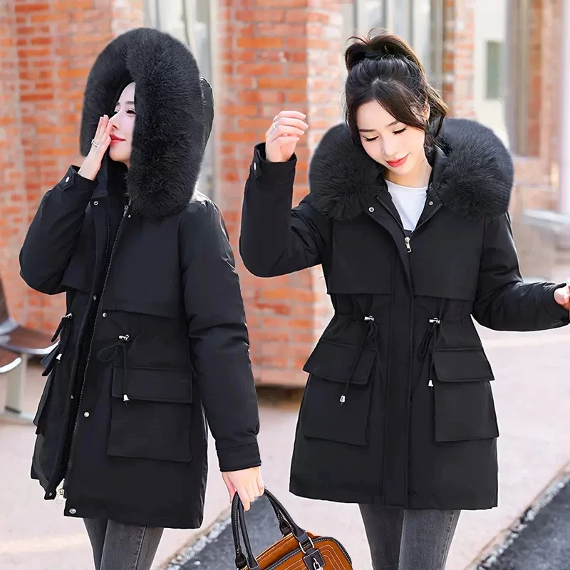 Winter Jacket Women 2022 Thick Warm Long Down Cotton Coat Female Clothing Tops Fashion Fur Collar Hooded Padded Parkas Overcoat
