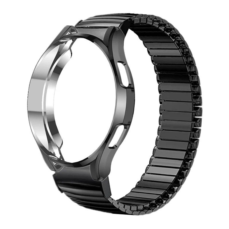 

Case+No Gaps Elastic Strap for Samsung Galaxy Watch 4 Classic 42mm 46mm 40mm 44mm Expansion Metal Bracelet Band With Protector
