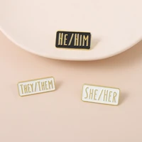 black and white rectangle third person pronoun brooch cute male and female cartoon metal badges student pin accessory gift medal