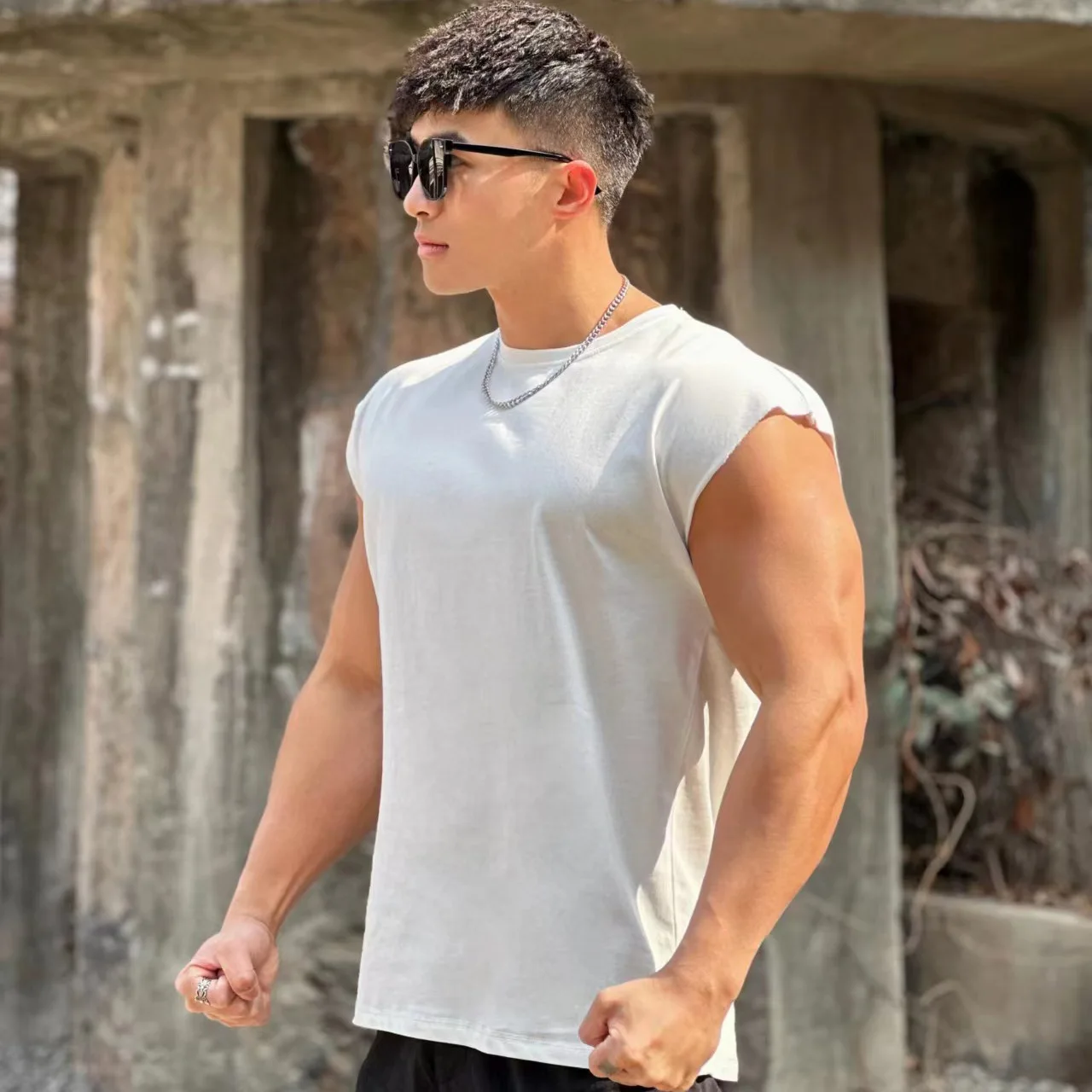 

New Summer Men Pure Color Tank Top Cotton Workout Jogger Sleeveless Shirt Gym Fitness Training Waistcoat Male Vest Casual Top