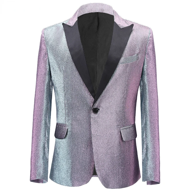 

Shiny Purple Magic Color Tuxdeo Suit Jacket Luxury Slim Fit One Button Blazer Peak Collar Party Prom Elegant Sport Coat