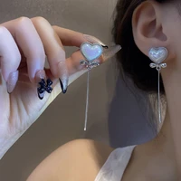 love pearl tassel bow earrings for women ladies niche unique design moonstone heart earring party jewelry novelt pendientes ni%c3%b1a
