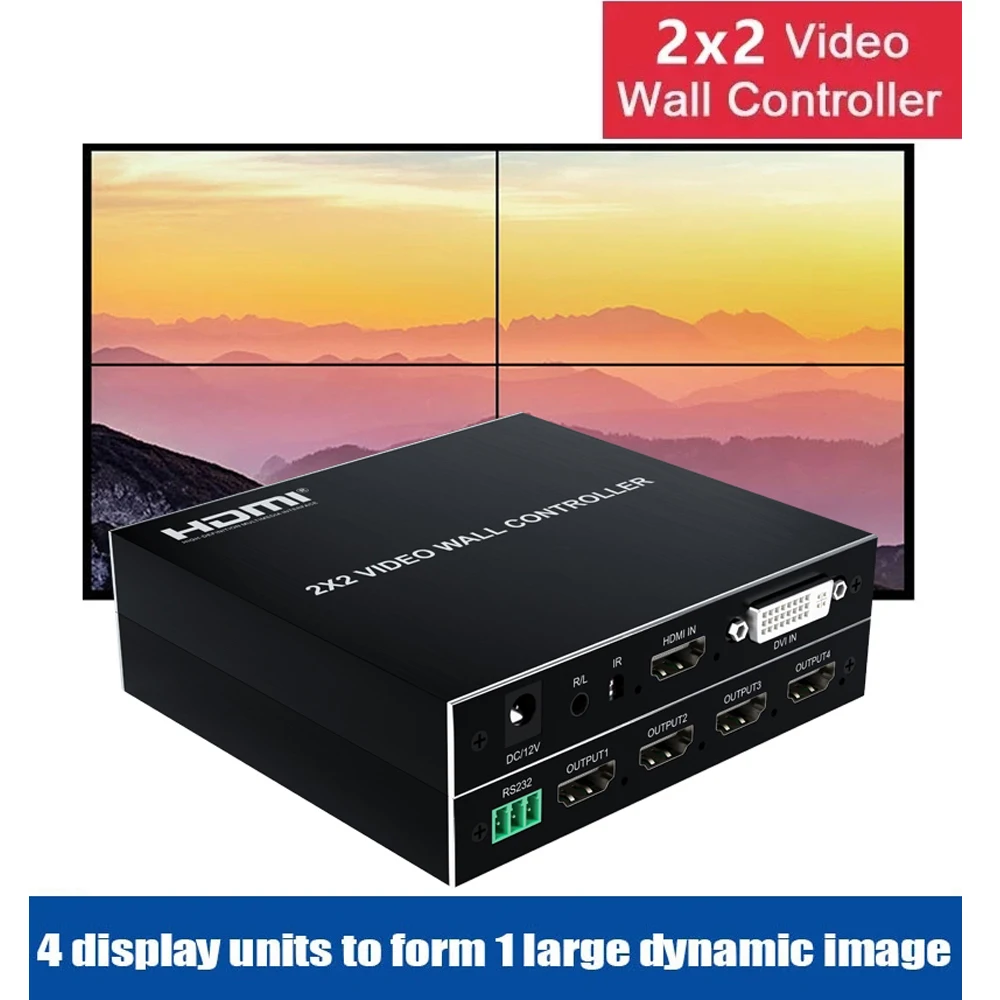 

New 2x2 Video Wall Controller TV Splicing Box Processor 1x2 1x3 1x4 2x1 3x1 4x1 HDMI Video Splicer Edge Adjustment W/ IR RS232