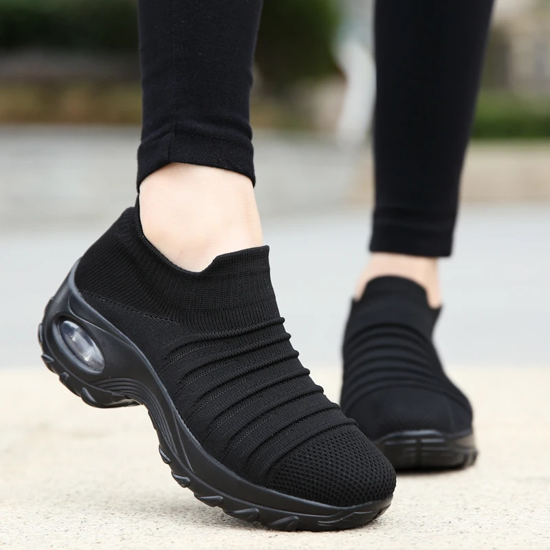Womens Walking Shoes Non-slip Air Cushion Sneakers Fashion Comfortable Socks Shoe Platform Loafers Non-Slip