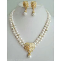 jewelry 2 rows white pearl pendant earrings nelace sets