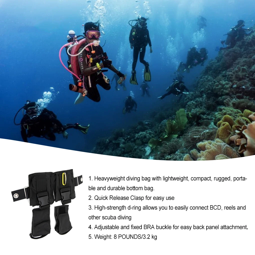 

Scuba Diving Weight Bag Lead Filler Pouch Adjustable Quick Release Underwater Compact Backplate Tech Dive Holder