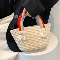 soft fabric rainbow handle luxury designer small top handle totes female handbags women 2022 trend designer shopper shoulder bag