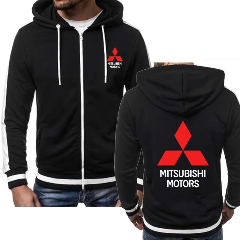 

Модные мужские свитшоты Mitsubishi с логотипом автомобиля, повседневная куртка на молнии с длинным рукавом и капюшоном в стиле хип-хоп Харадзюку...