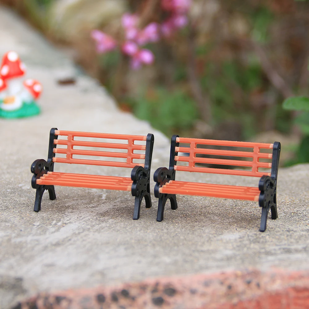 

1 Pair Miniature Bench Micro Landscapes Park Chair Figurines Resin Mini Stools DIY Crafts Fairy Garden Doll House Bonsai Decor