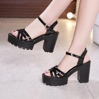 block heels platform sandals women shoes spring summer 2021 patent leather sandals ladies high heel sandals big size 41 42 43