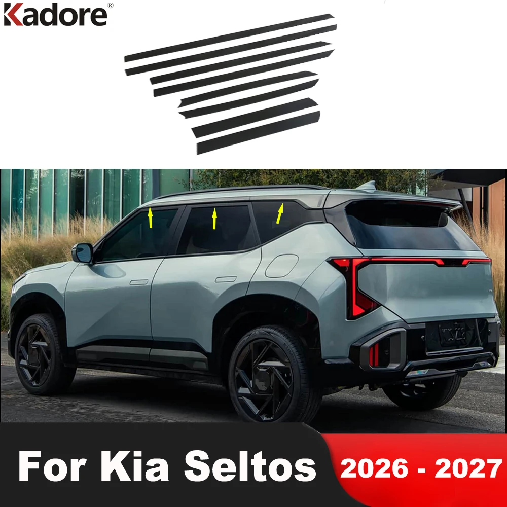 Фото Для Kia Seltos 2026-2027: Накладка на верхнюю часть оконной рамы из нержавеющей стали, черная, декоративная, защитная, аксессуар №1