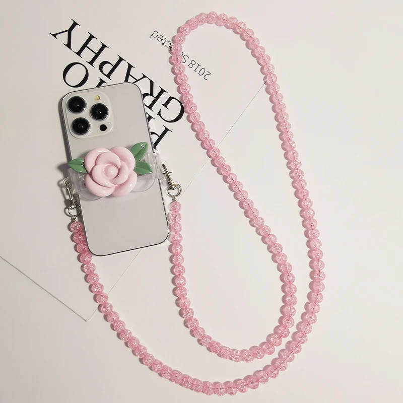 

Long Crossbody Handmade Beaded Round Beads Phone Case Anti-loss Lanyard Phone Case Back Clip Lanyard Women's Colorful Lanyard