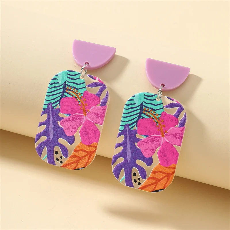 

New Pattern Earring New Retro FlowerContrast Color Square Earrings Acrylic Simple Candy Color Earrings Pendientes Piercing