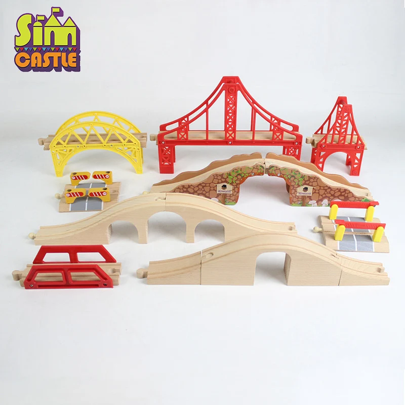 

Trains Wooden Track Toys for Kids Educational Wood Block Railway Station Boys Toy Car Cross Traffic Light Tunnel Bridge
