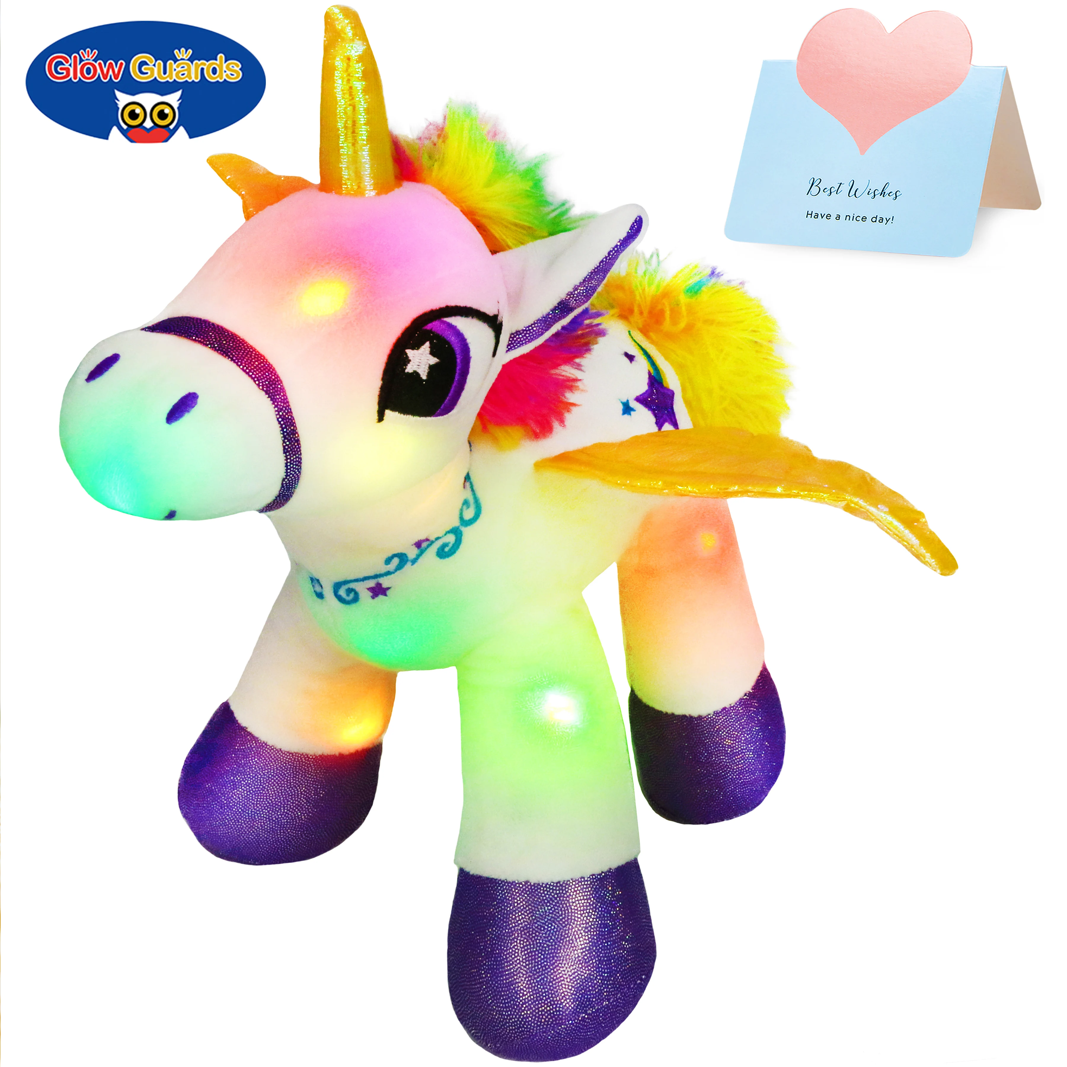 

Glow Guards Led Luminous Plush Toy Unicorn with Wings Children's Doll Soft Comfortable Cotton Filled Throw Pillows Bithday Gift
