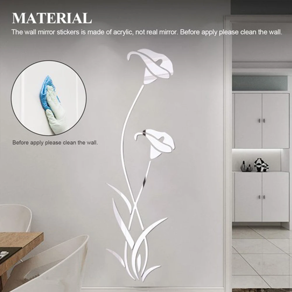

1Pcs 3D Mirror Wall Sticker DIY Flower Art Removable Wall Sticker Acrylic Mural Decal Home Living Room Background Bathroom Decor