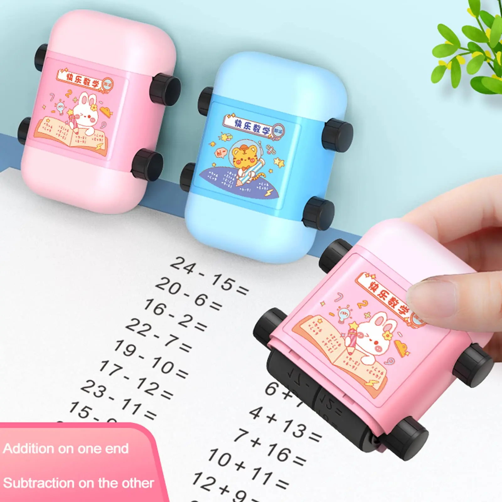 2 in 1 Addition and Subtraction Teaching Stamps for Kids Double-Head Roller Digital Teaching Stamp Within 100 Teaching Math