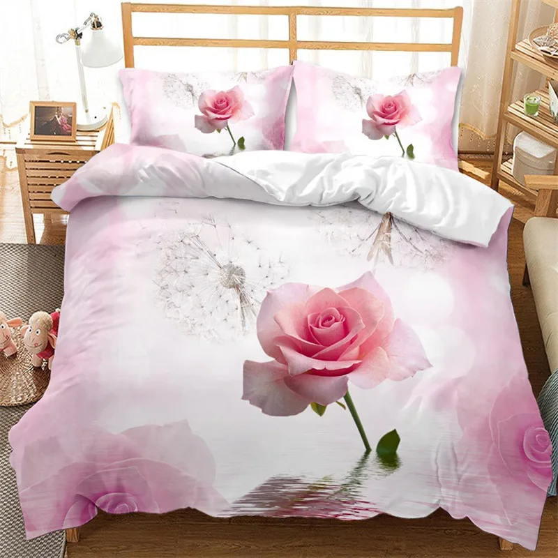 

Romantic Flowers Bedding Set For Teens Couple Valentine's Day Wedding Decor Rose Floral Duvet Cover Microfiber King Quilt Cover