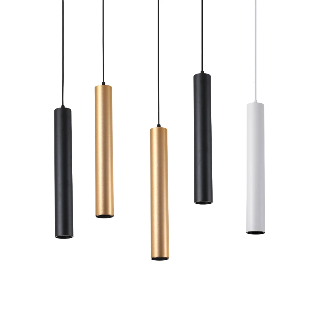 

Modern LED Pendant Long Tube Black White Rose Golden Ceiling Replaceable GU10 Island Bar Counte Shop Room Kitchen Fixtures Lamp