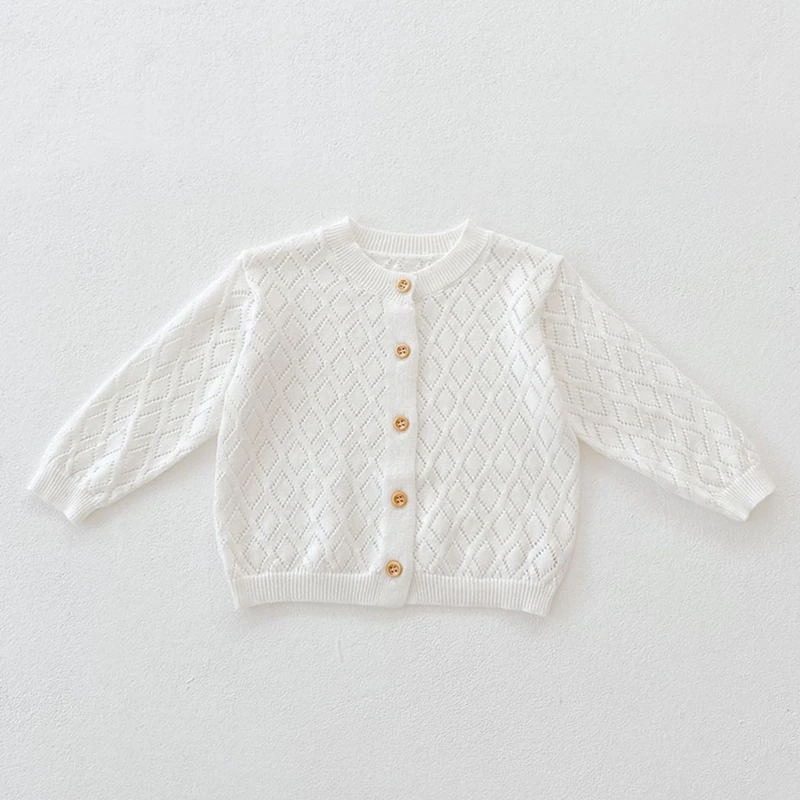 

Spring Baby Kid Knitted Coat for Girls Sweet Rhombus Hollow Long Sleeve Thin Knitwear Cardigan Summer Cotton Children's Clothing