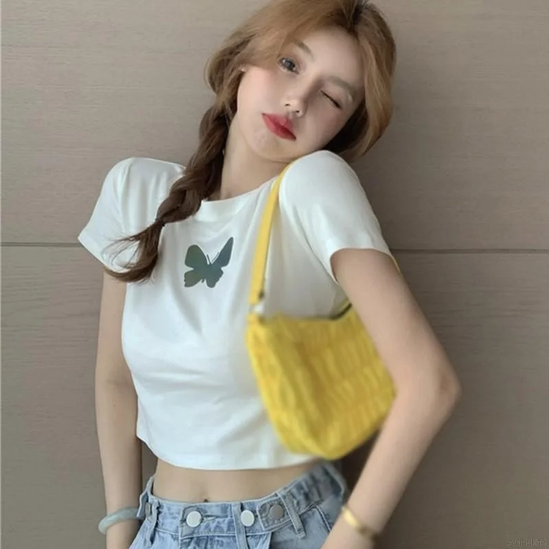 

Женская модная повседневная футболка с коротким рукавом и лазерным принтом