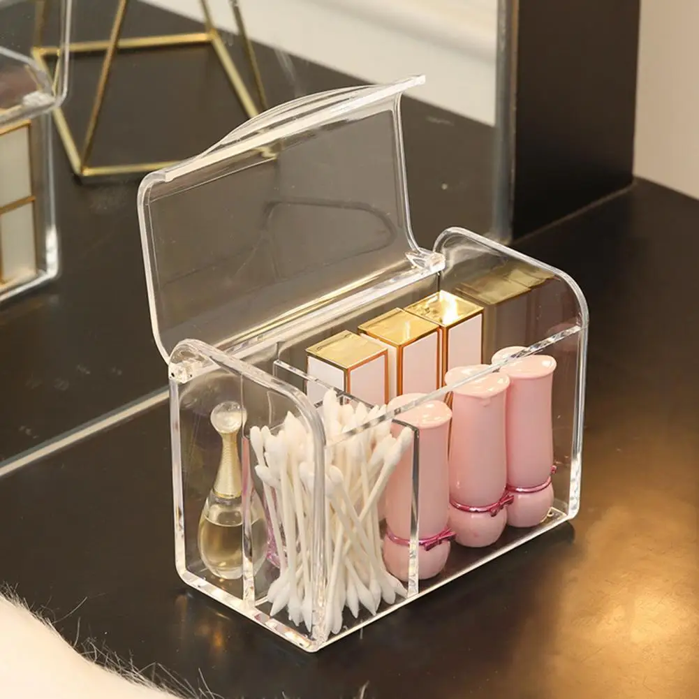 

Dustproof Cotton Swab Holder Stylish Acrylic Swab Jewelry Storage Solution Transparent 3-grid Holder with Lid for Q-tips Cotton