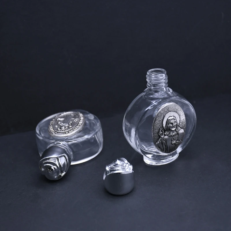 Description Picture 5 of item2024 Empty Holy Water Bottle with Lid Clear Glass Organizer Praying Supplies for Home Church Christian Baptism Religious Gift